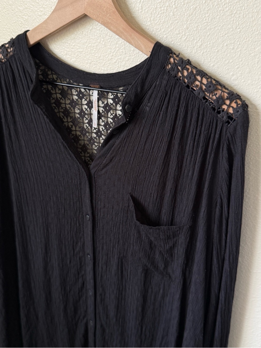 Free People Black woven-Panel Button Down Shirt - Picture 2 of 6